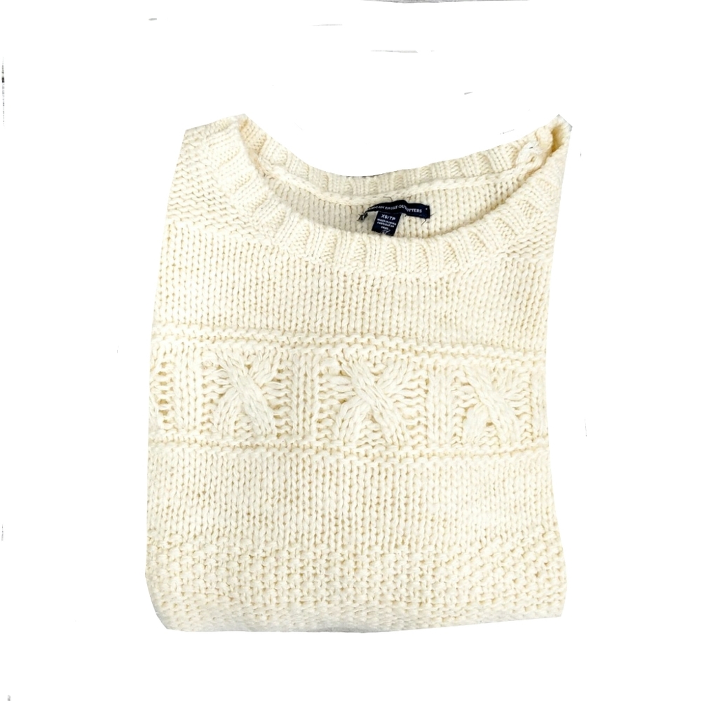 American Eagle Outfitters W,m XS Cream Cable Pullover - Picture 1 of 4